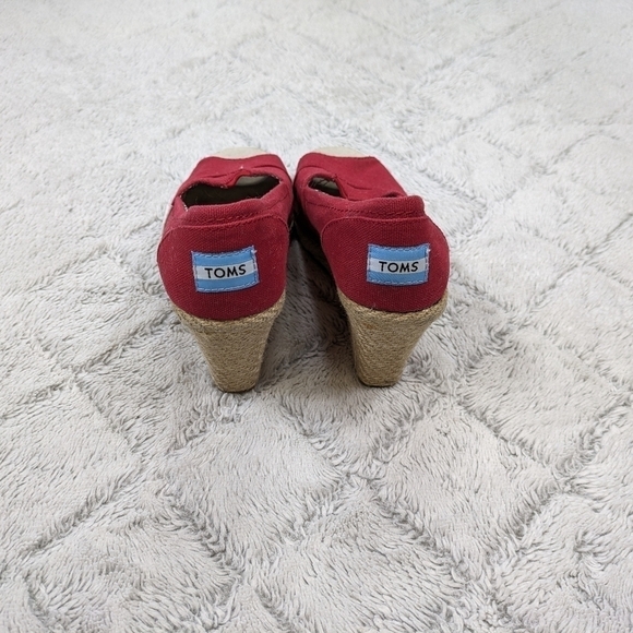 TOMS Wedge Sandals Women's 7 Red Crosshatch Jacquard Classic Espadrille - Picture 4 of 5
